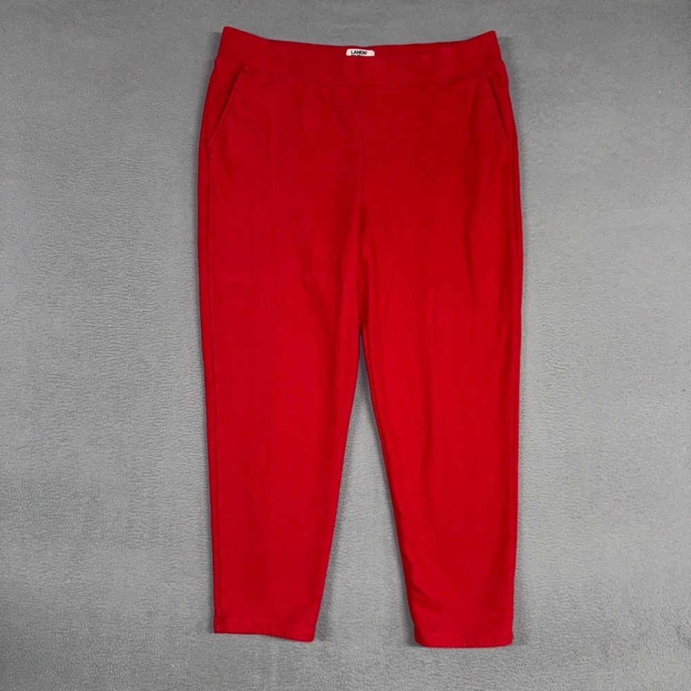 Lands End Sweatpants Womens Large Red Serious Sweats Tapered French Terry Fleece